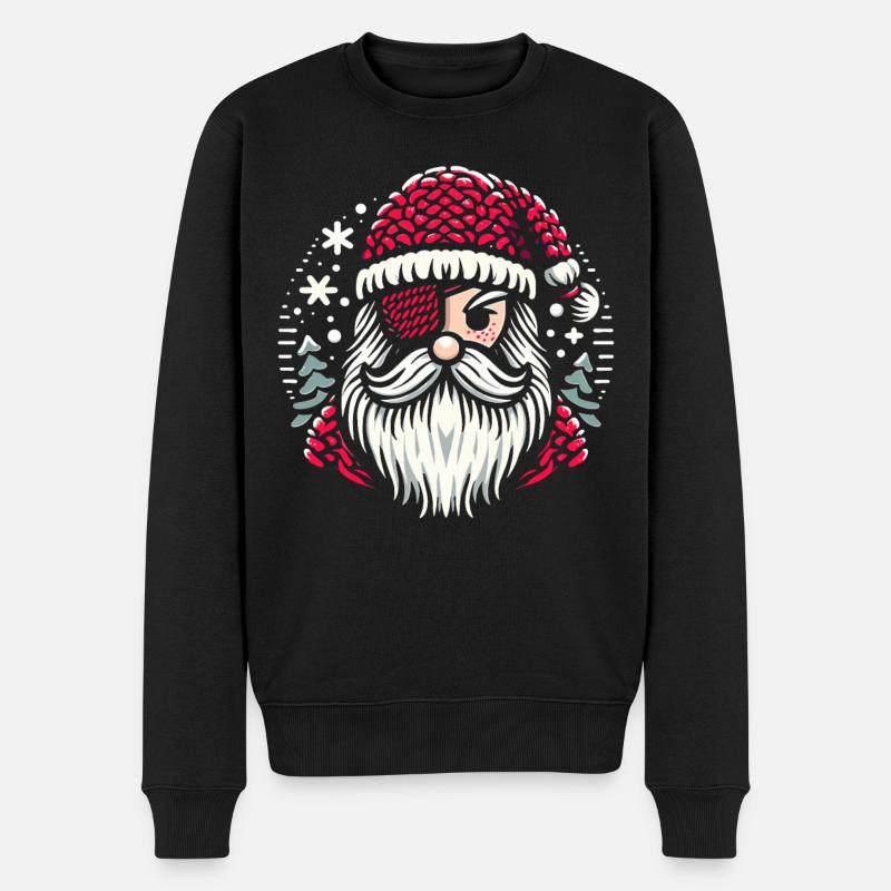 Weihnachtsmann Strickmuster mit Augenklappe - Männer Premium Bio Pullover - Schwarz