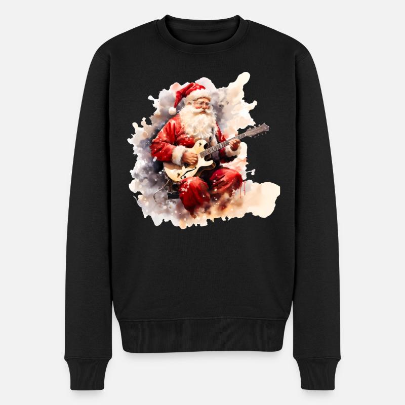 Aquarell mit Gitarre - Männer Premium Bio Pullover - Schwarz