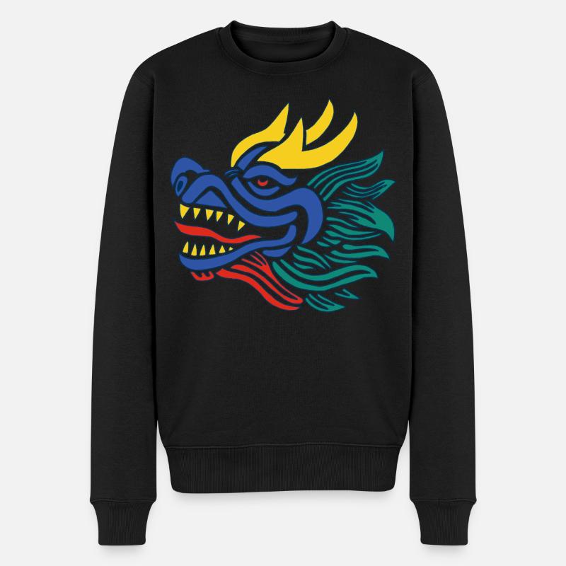 Das Lächeln des Drachen - Männer Premium Bio Pullover - Schwarz
