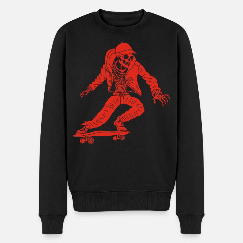 Squelette rouge en skateboard - Pull Premium bio Homme - noir