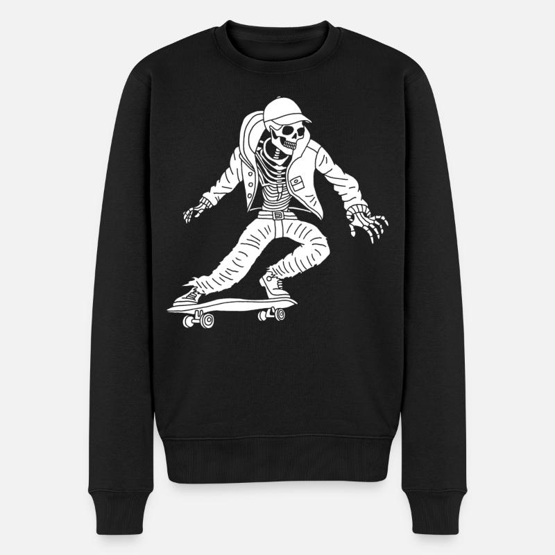 Squelette blanc en skateboard - Pull Premium bio Homme - noir