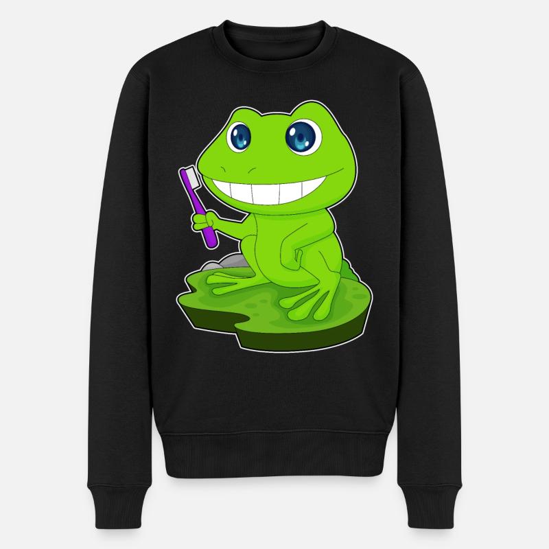 Frosch Zahnbürste - Männer Premium Bio Pullover - Schwarz