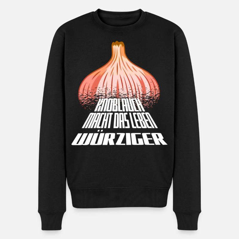 Kräftige Knoblauchgrafik mit fetter Typo - Männer Premium Bio Pullover - Schwarz