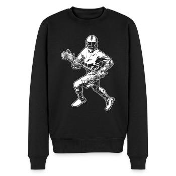 Lacrosse Spieler - Männer Premium Bio Pullover - Schwarz - Vorne - Nico (187cm)