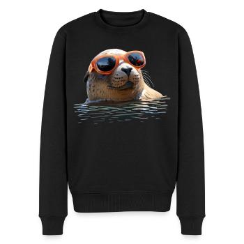 Robbe mit Sonnenbrille Seehund Walross Süße Robben - Männer Premium Bio Pullover - Schwarz - Vorne - Nico (187cm)