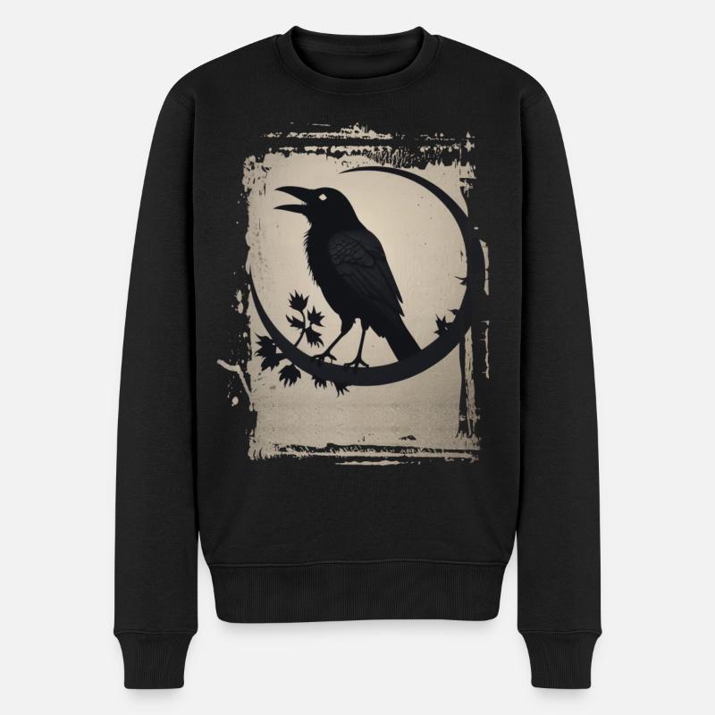 Rabe auf Ast sitzend - Männer Premium Bio Pullover - Schwarz