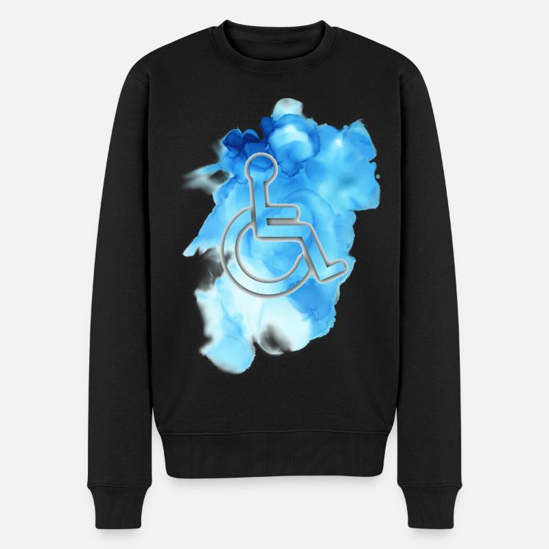 Symbole de fauteuil roulant sur fond bleu # - Pull Premium bio Homme - noir