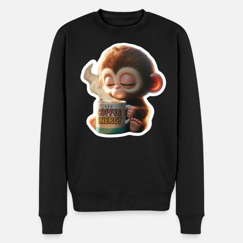 Kaffee Energie Affe Illustration - Männer Premium Bio Pullover - Schwarz