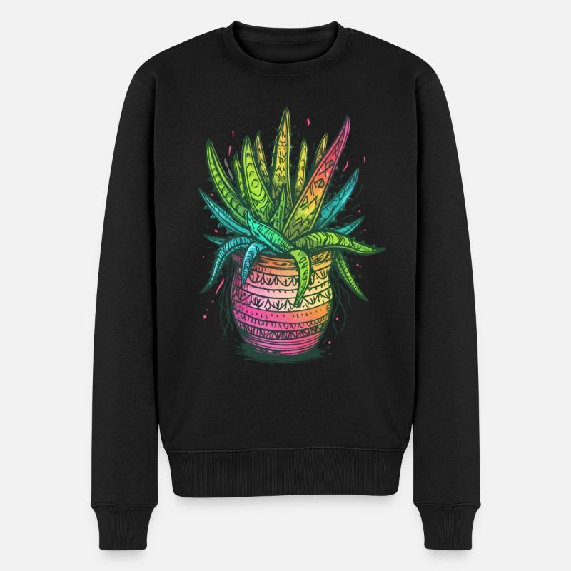 Aloe Vera Psychedelisch Sukkulente Pflanze Gärtner - Männer Premium Bio Pullover - Schwarz