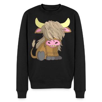 Vache à poil long - Pull Premium bio Homme - noir - Devant - Nico (187cm)