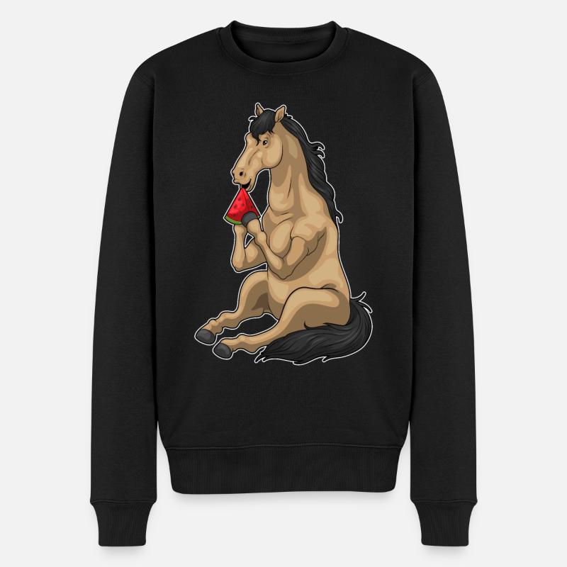 Pferd Wassermelone Frucht - Männer Premium Bio Pullover - Schwarz