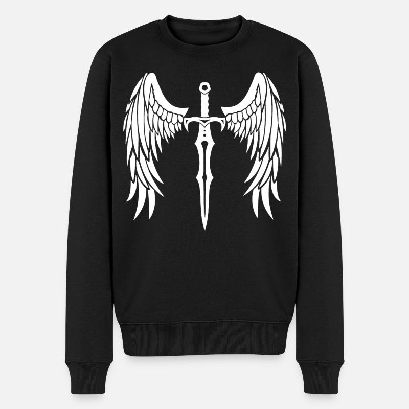 Geflügeltes Schwert - Männer Premium Bio Pullover - Schwarz