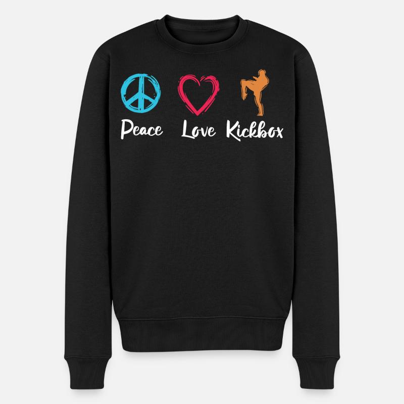 Frieden Liebe Kickbox - Männer Premium Bio Pullover - Schwarz