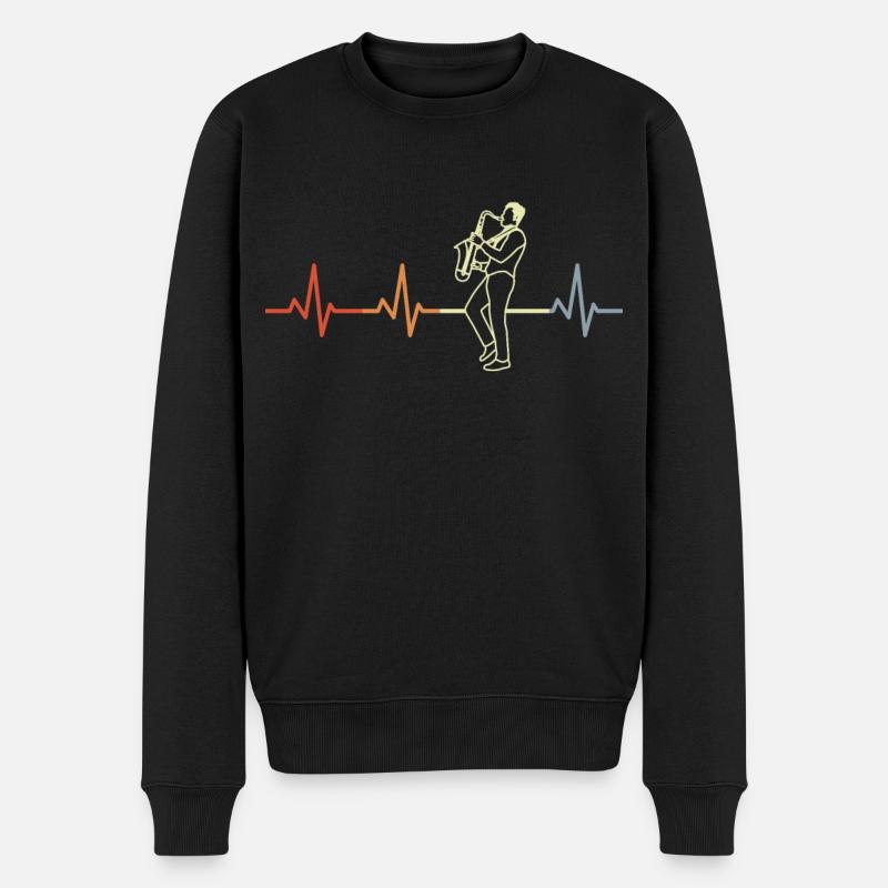 Saxophonist Herzlinie EKG - Männer Premium Bio Pullover - Schwarz