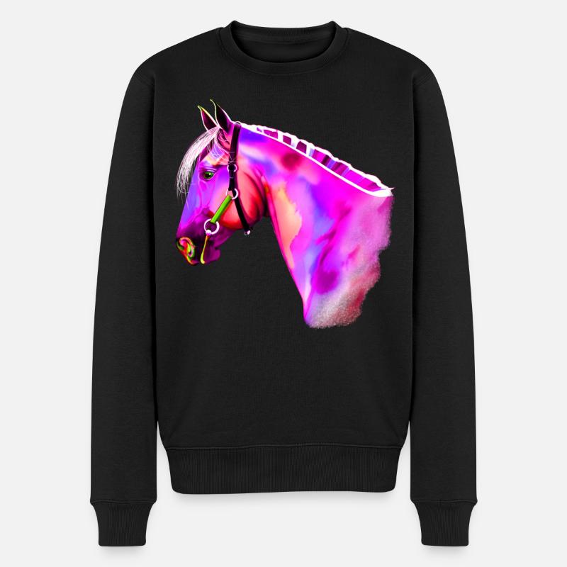 Aquarelle de tête de cheval néon - Pull Premium bio Homme - noir