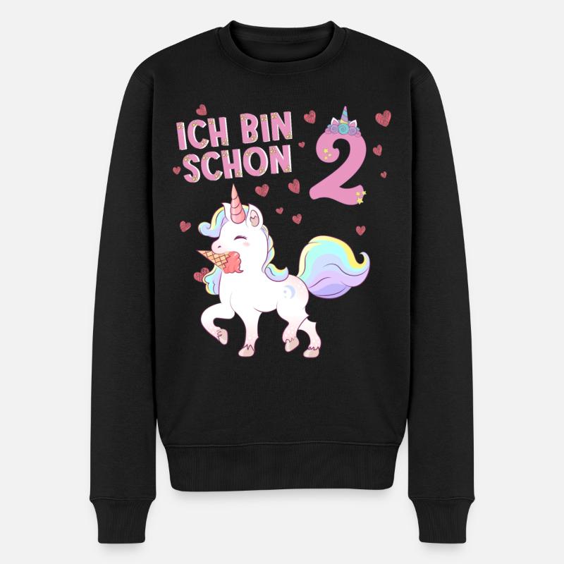 ich bin schon 2 Einhorn  - Männer Premium Bio Pullover - Schwarz