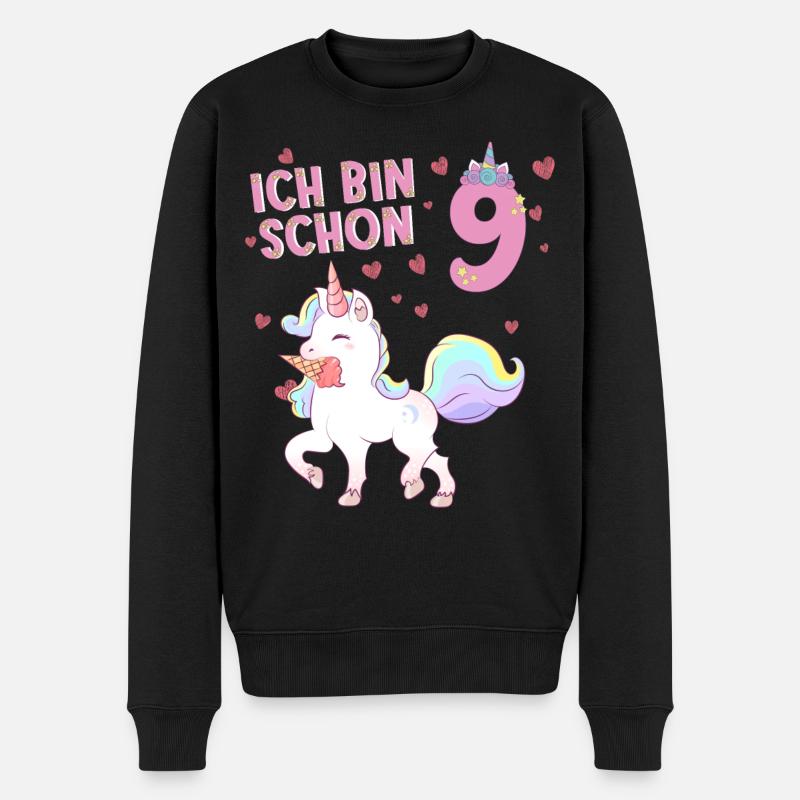 Ich bin schon 9 Einhorn - Männer Premium Bio Pullover - Schwarz