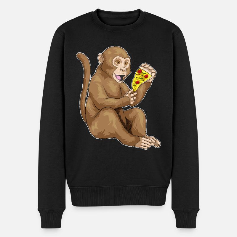 Affe Pizza - Männer Premium Bio Pullover - Schwarz