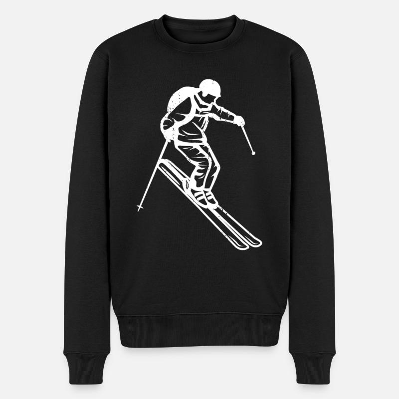Skifahrer Zeichnung - Männer Premium Bio Pullover - Schwarz