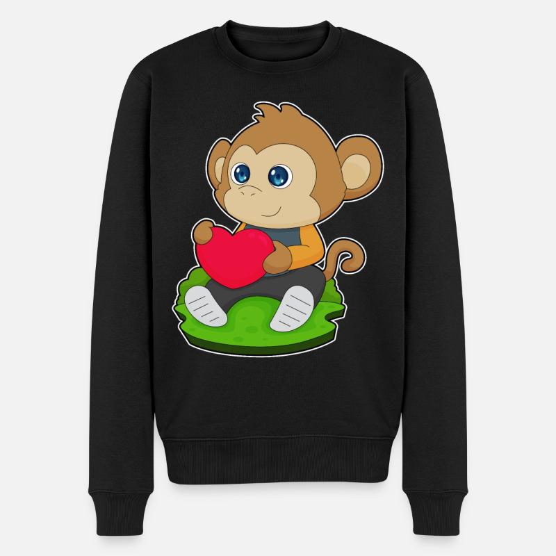 Affe Herz - Männer Premium Bio Pullover - Schwarz
