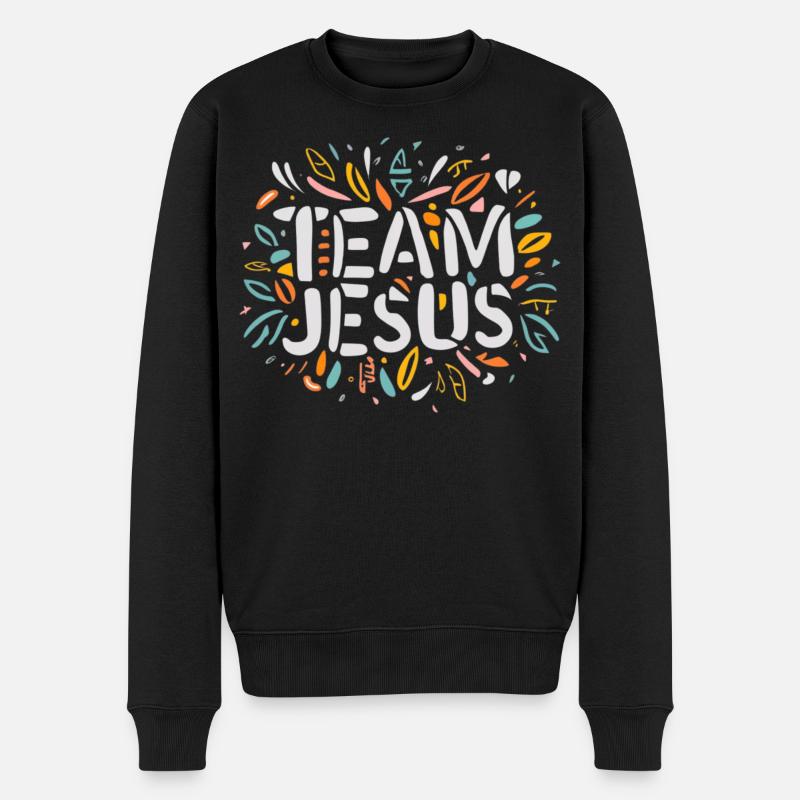 Ich bin Jesus – bunte Botschaft - Männer Premium Bio Pullover - Schwarz