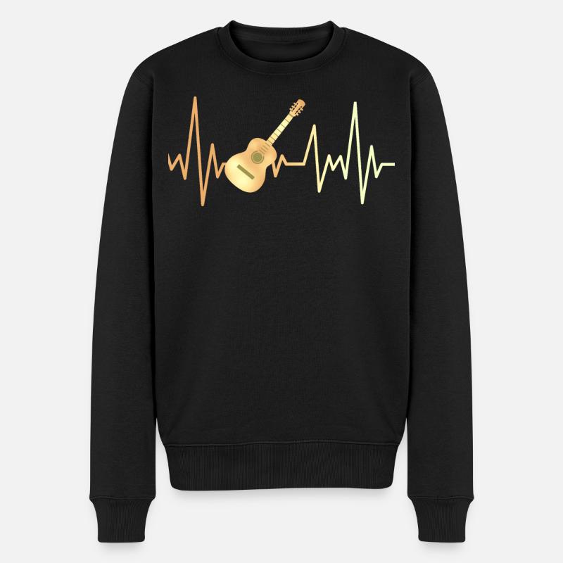 E-Gitarre und Herzfrequenz - Männer Premium Bio Pullover - Schwarz