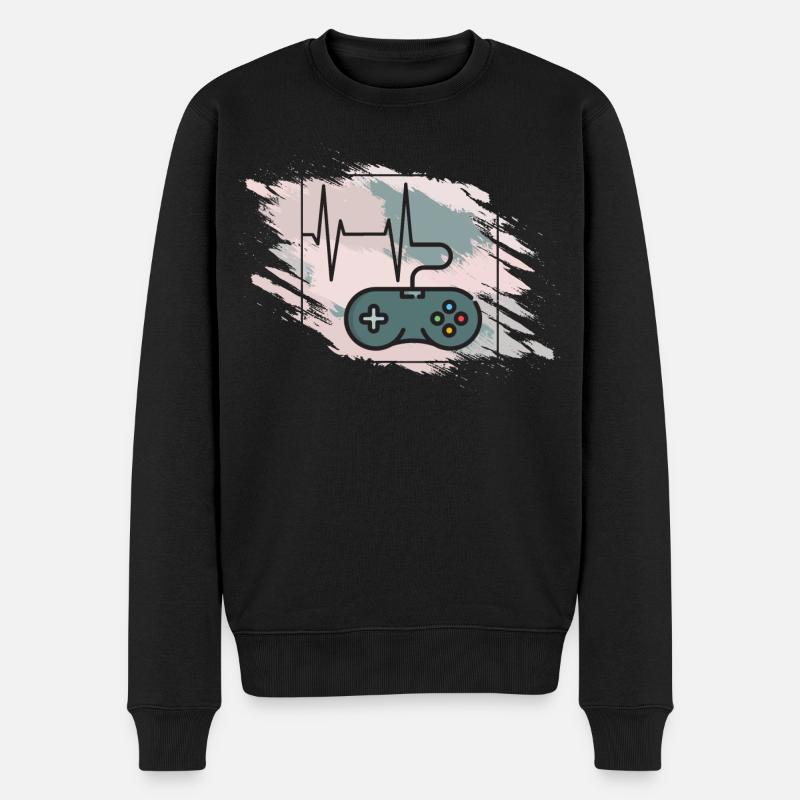 Herzschlag Gaming Controller Retro - Männer Premium Bio Pullover - Schwarz