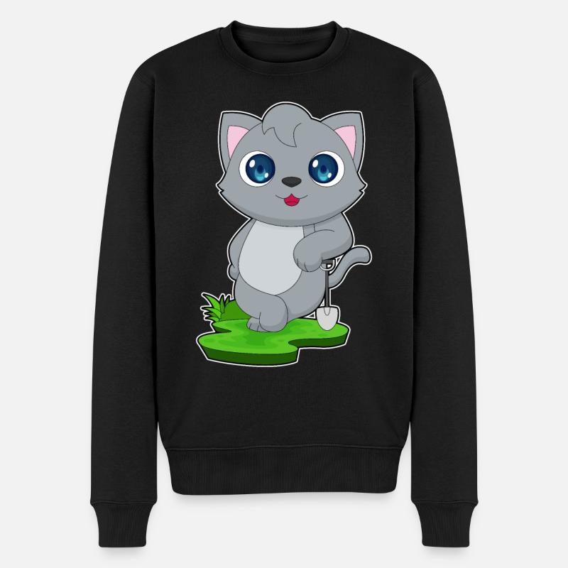 Katze Schaufel - Männer Premium Bio Pullover - Schwarz