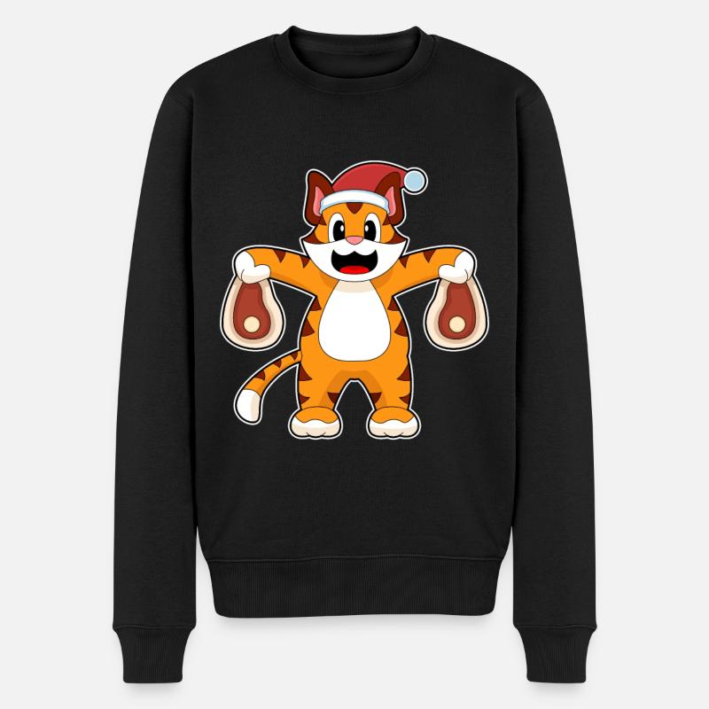 Tiger Weihnachten Fleisch - Männer Premium Bio Pullover - Schwarz
