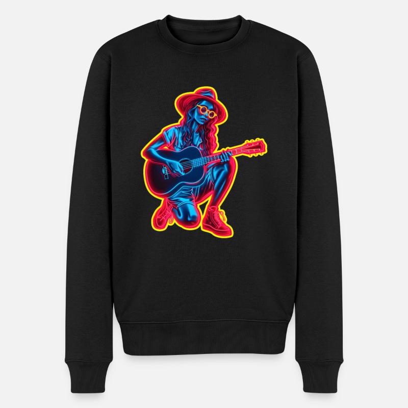 Retro Guitaristin - Männer Premium Bio Pullover - Schwarz