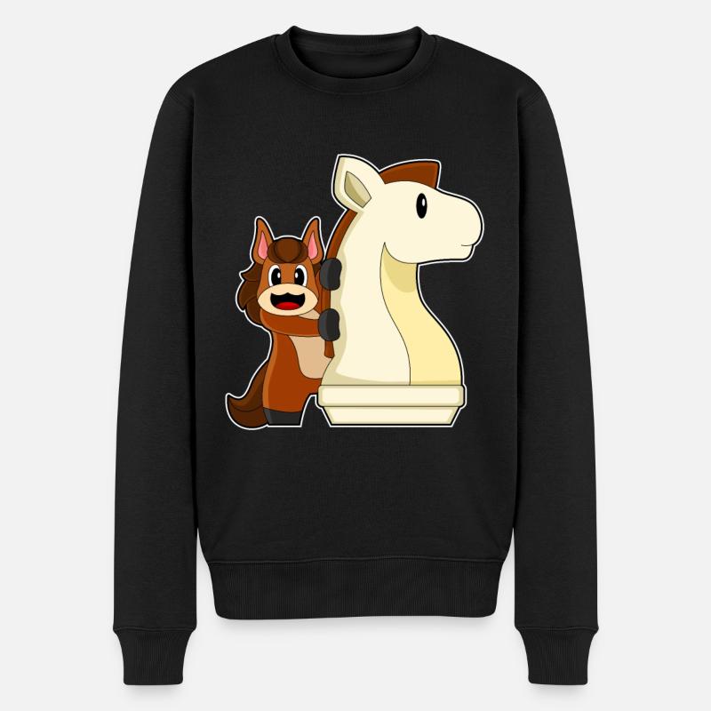 Schachfigur Springer Pferd Schach - Männer Premium Bio Pullover - Schwarz