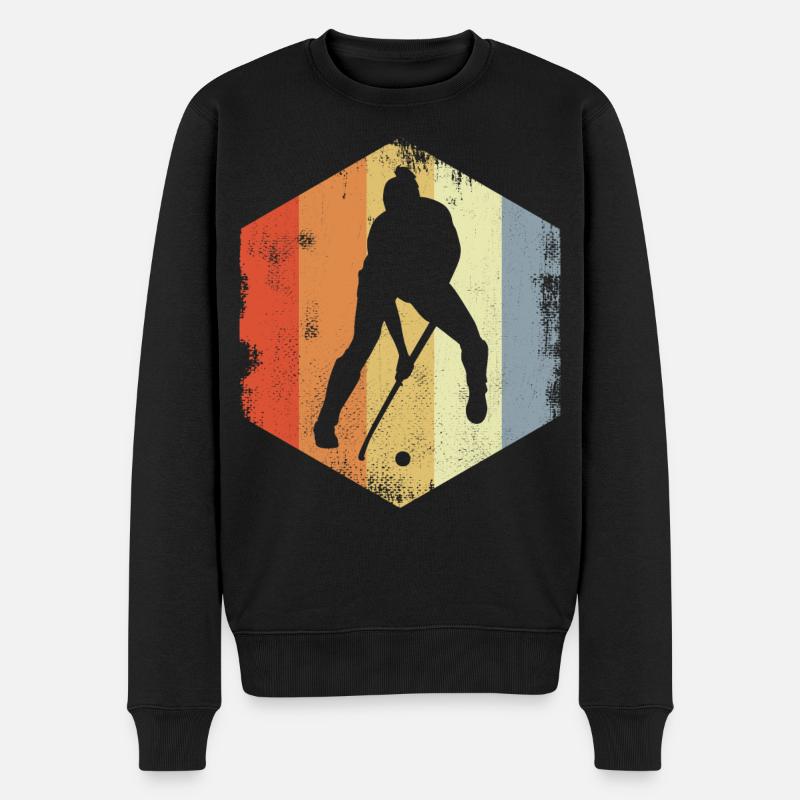 Retro Feldhockey Spieler - Männer Premium Bio Pullover - Schwarz