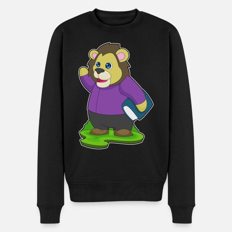Löwe Nerd Buch - Männer Premium Bio Pullover - Schwarz