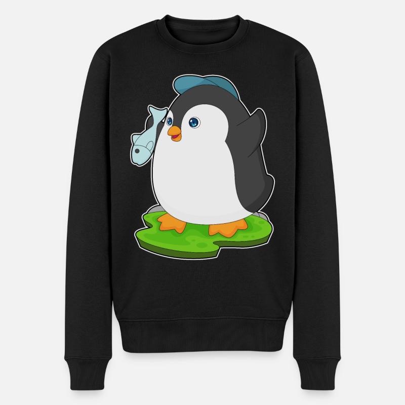 Pinguin Fisch - Männer Premium Bio Pullover - Schwarz
