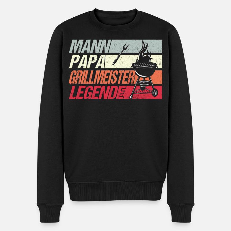 Grillmeister Papa - Männer Premium Bio Pullover - Schwarz