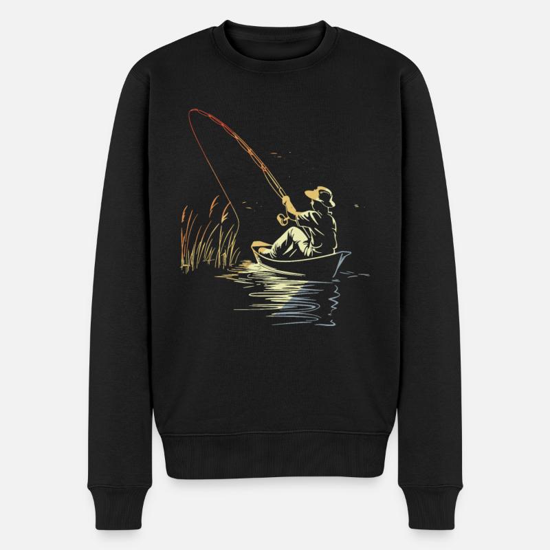 Retro Angeln Skizze - Männer Premium Bio Pullover - Schwarz