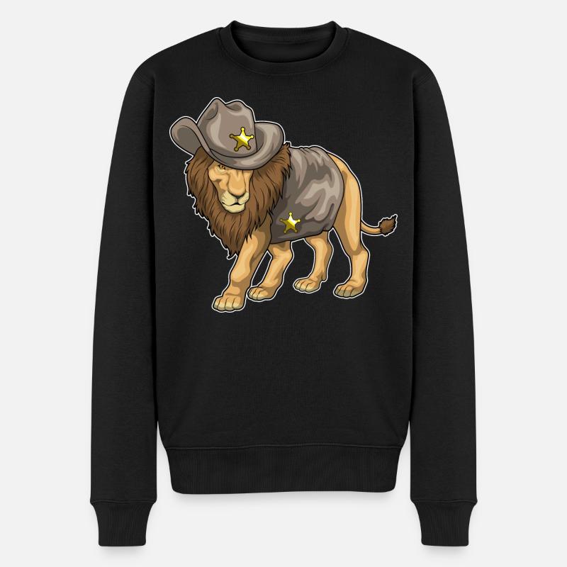 Löwe Sheriff Cowboyhut - Männer Premium Bio Pullover - Schwarz