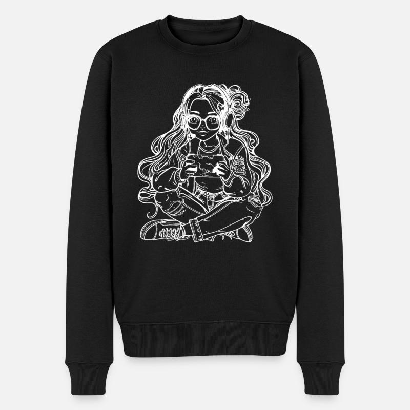 Dessin de fille de jeu - Pull Premium bio Homme - noir