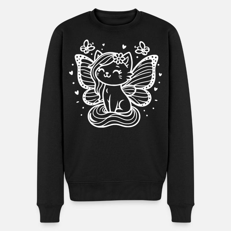 Chat ailé (blanc) - Pull Premium bio Homme - noir
