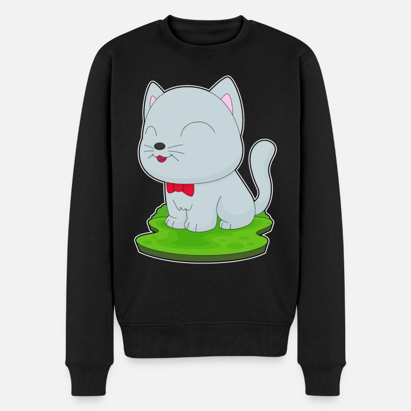 Katze Fliege - Männer Premium Bio Pullover - Schwarz