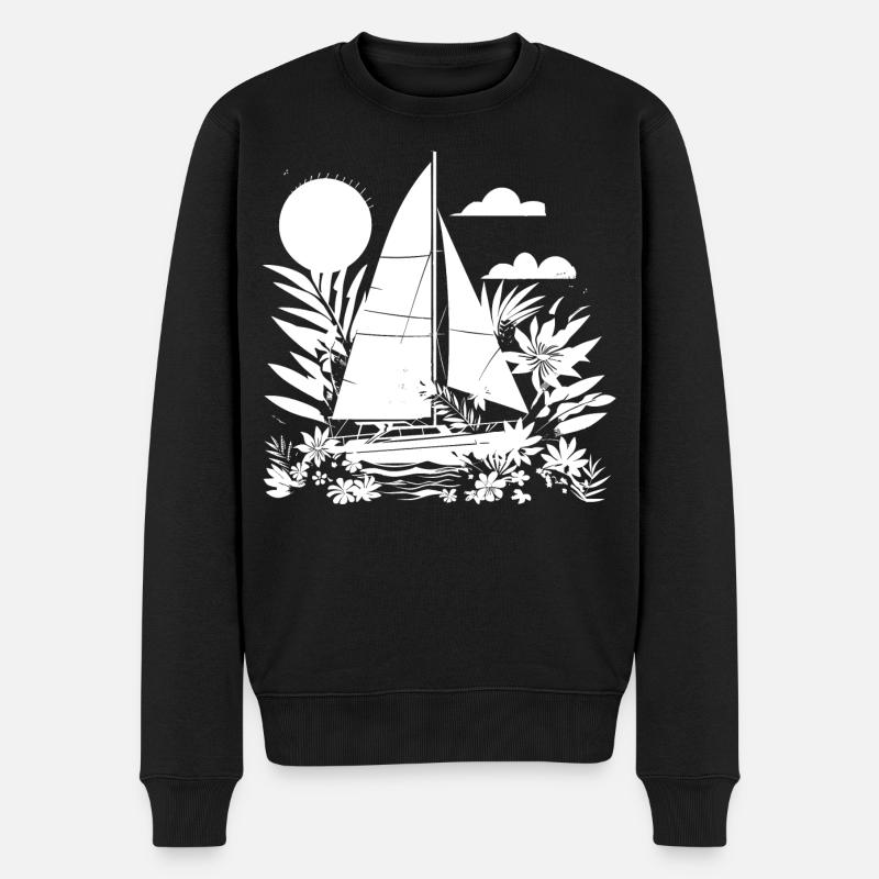 Segeln Comic Look - Männer Premium Bio Pullover - Schwarz
