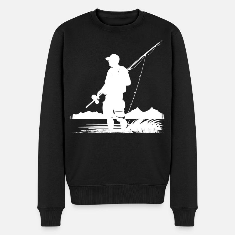 Angeln Zeichnung - Männer Premium Bio Pullover - Schwarz