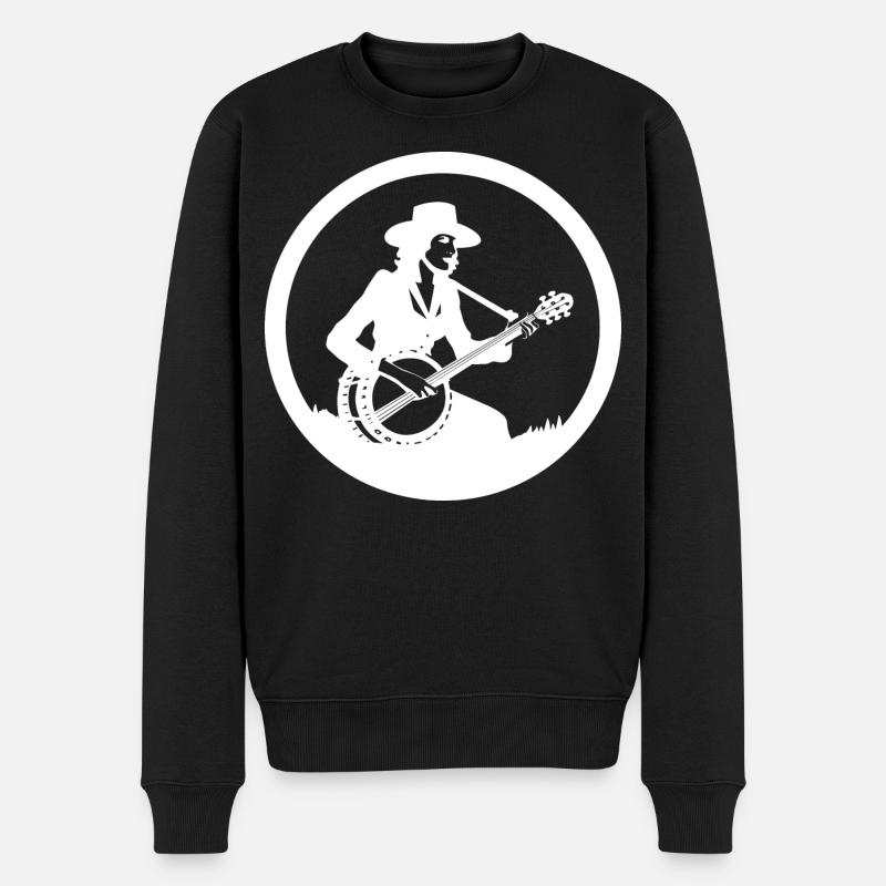 Dessin d’un joueur de banjo - Pull Premium bio Homme - noir