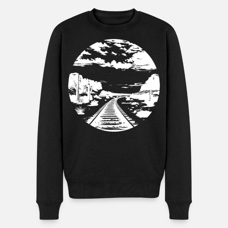 Eisenbahn Zeichnung - Männer Premium Bio Pullover - Schwarz