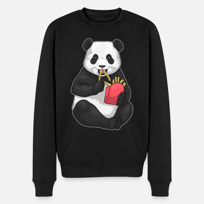 Panda Pommes frites - Männer Premium Bio Pullover - Schwarz