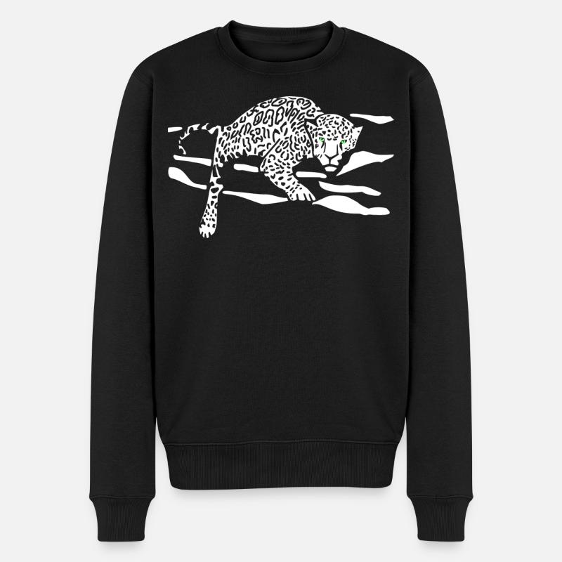 Leopard Sprung Silhouette - Männer Premium Bio Pullover - Schwarz