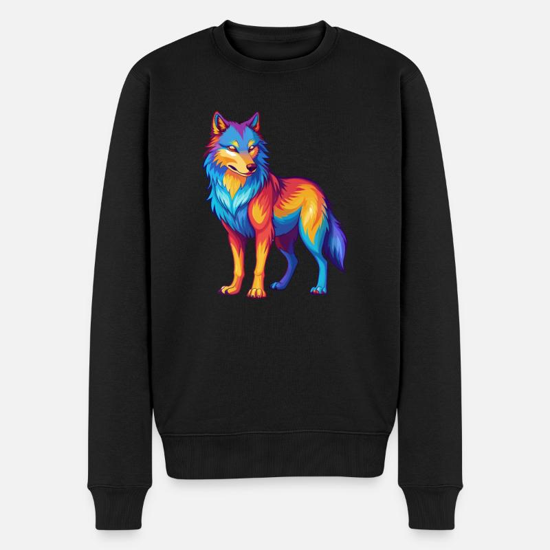 Wolf Bunte Kawaii Cartoon Figur Clipart - Männer Premium Bio Pullover - Schwarz