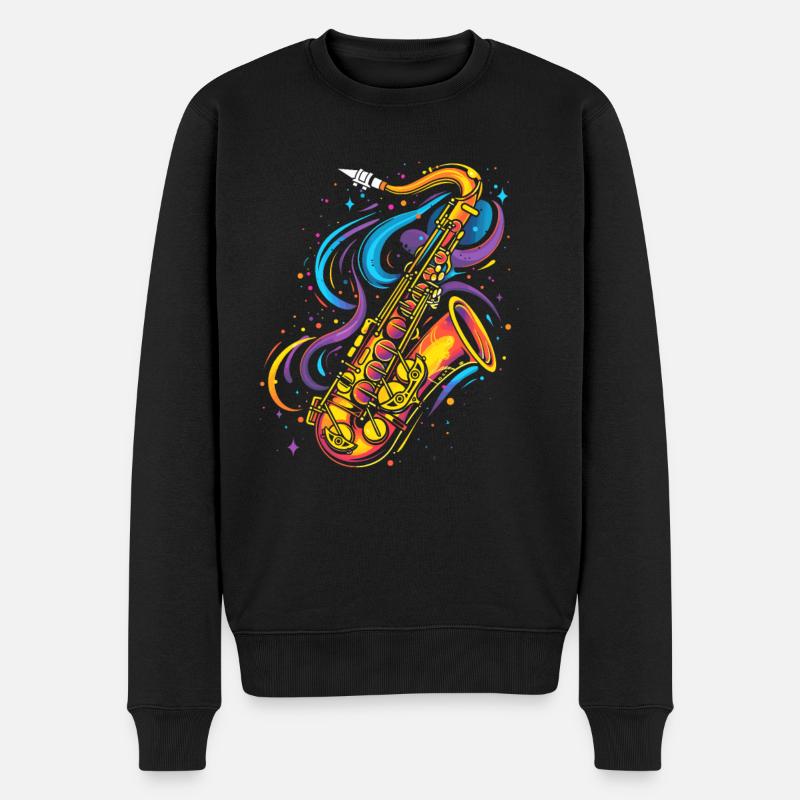 Saxophon Cartoon Look - Männer Premium Bio Pullover - Schwarz