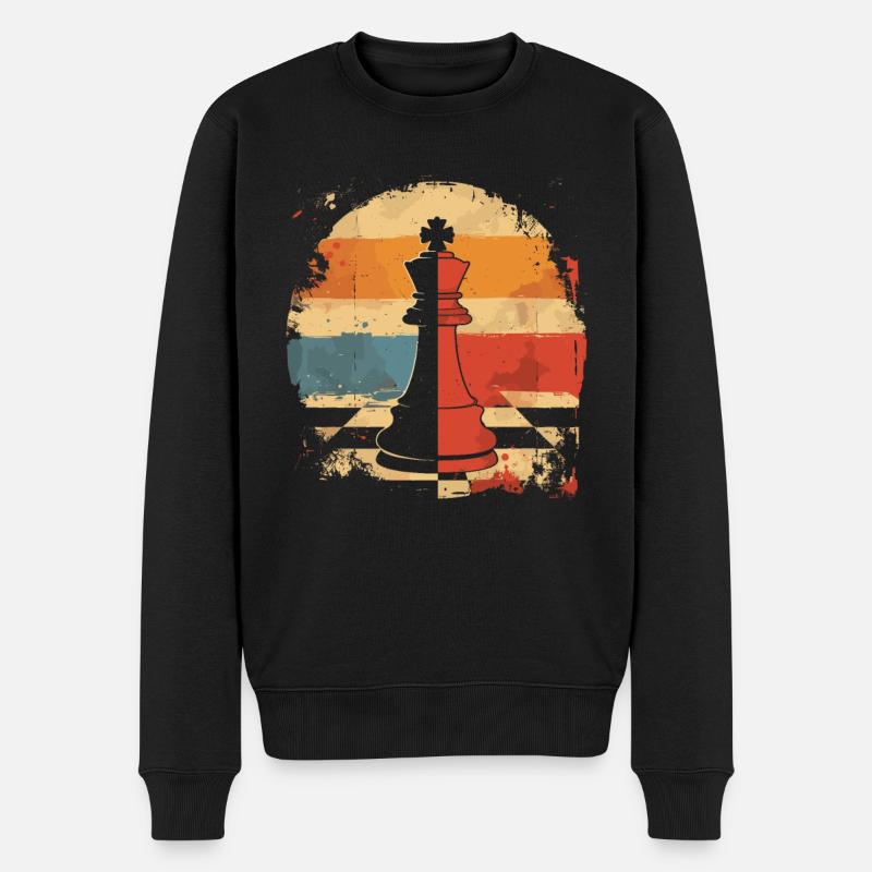 Schachfigur Retrowave - Männer Premium Bio Pullover - Schwarz