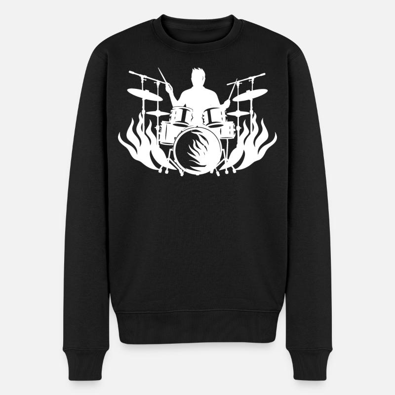Schlagzeuger Zeichnung - Männer Premium Bio Pullover - Schwarz